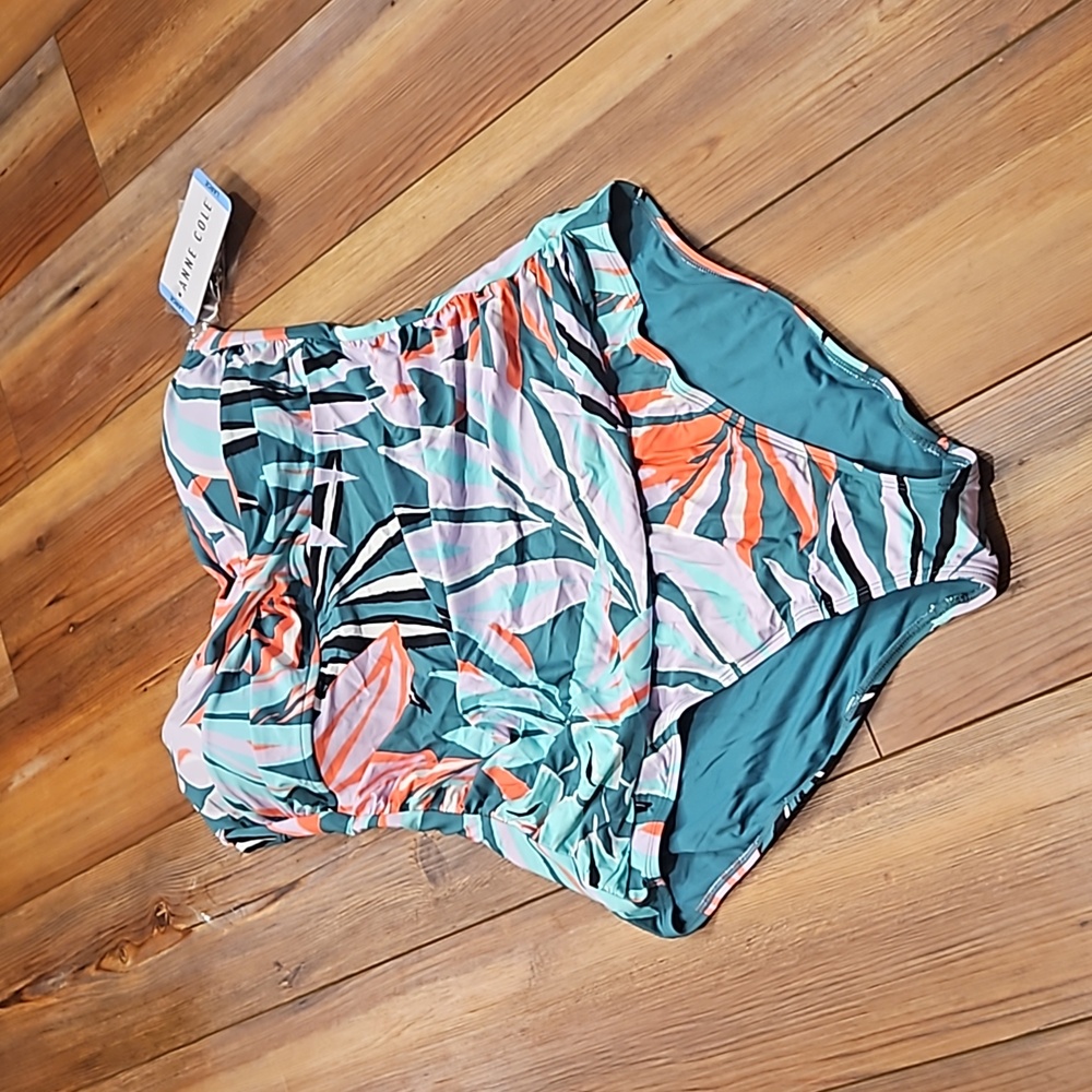 Anne Cole Teal Multicolor Tropical One-Piece Strapless Twist-front Swimsuit